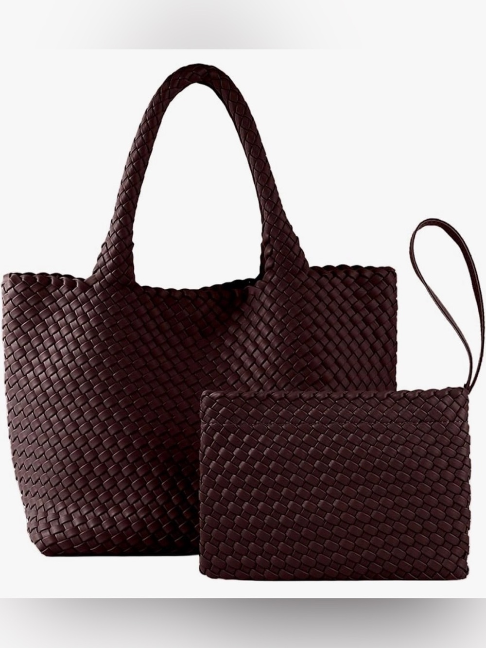 BRAND NEW Woven Leather Tote and Purse Vegan leather Coffee Brown O/S Like new